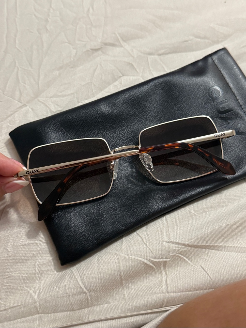 Quay Australia Gold Frame Sunglasses with Black Lenses & Tortoiseshell Temples